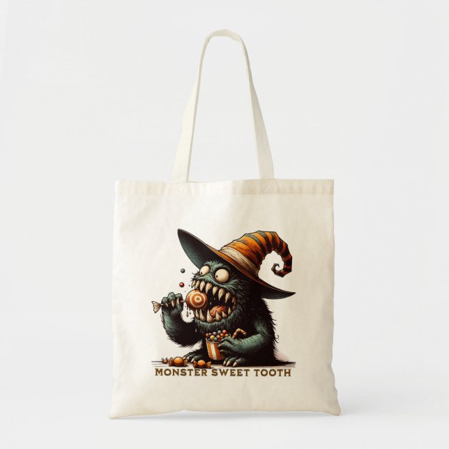 Vintage Halloween Candy Monster Tote Bag (Front)