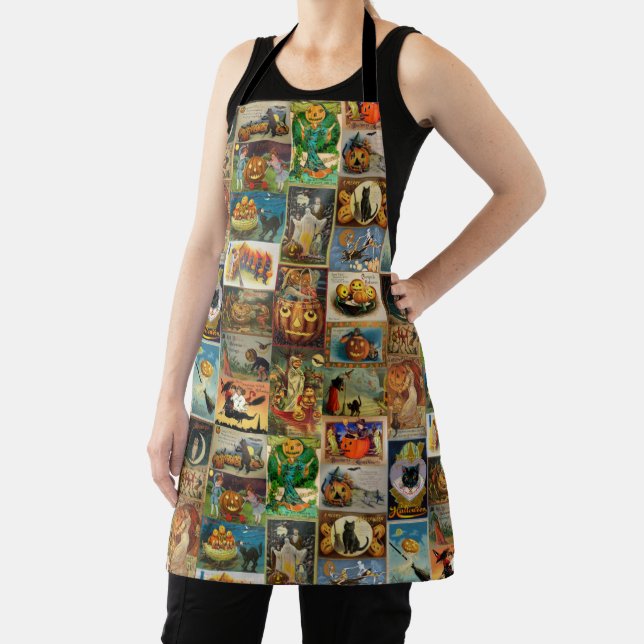 Vintage Halloween Cards Collage Apron (Insitu)