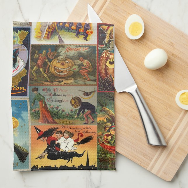 Vintage Halloween Cards Collage Kitchen Towel (Quarter Fold)