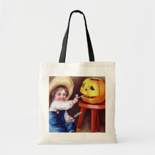 vintage Halloween carving boy trick treat Tote Bag