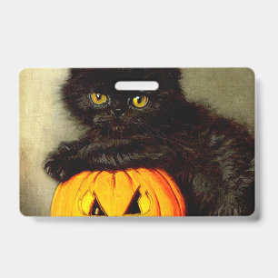 Vintage Halloween Cat and Jack-o’-lantern Badge