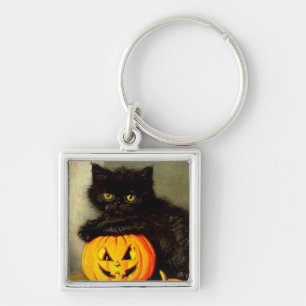 Vintage Halloween Cat and Jack-o’-lantern Keychain
