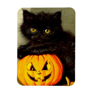 Vintage Halloween Cat and Jack-o’-lantern Magnet