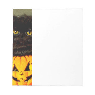 Vintage Halloween Cat and Jack-o’-lantern Notepad