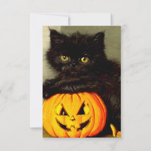 Vintage Halloween Cat and Jack-o’-lantern RSVP Card