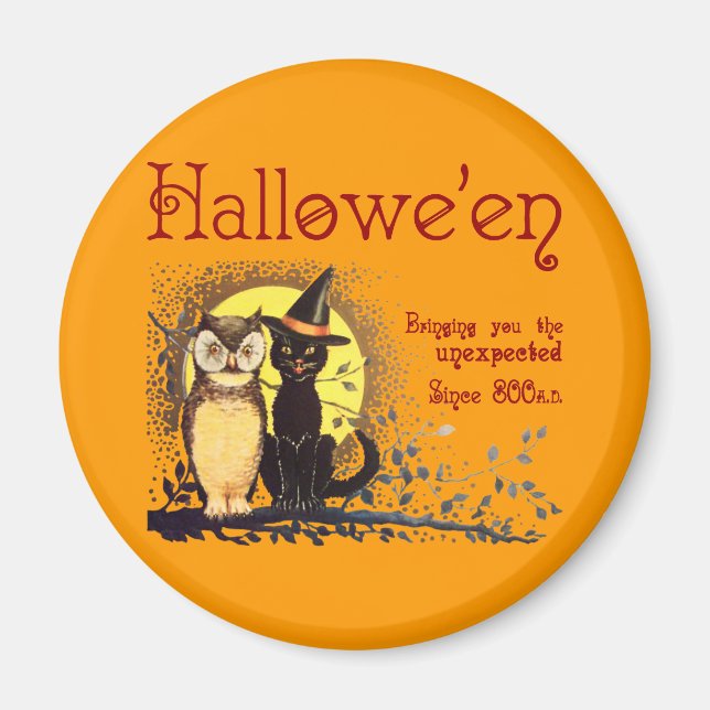 Vintage Halloween Cat and Owl Magnet (Front)