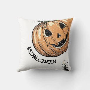 Vintage Halloween Cat and Pumpkin T-Shirt Retro Throw Pillow