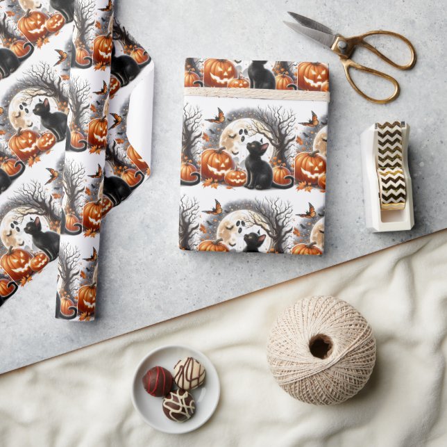 Vintage Halloween Cat and Pumpkin Wrapping Paper (Crafts)