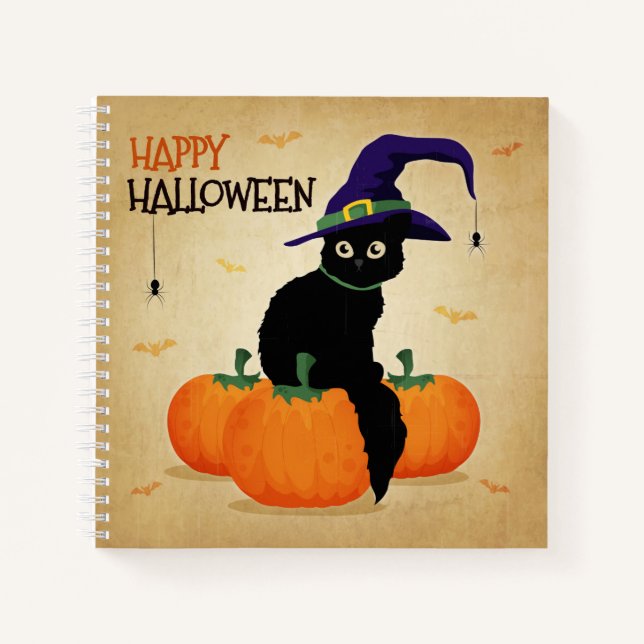 Vintage Halloween Cat and Pumpkins | Notebook (Front)