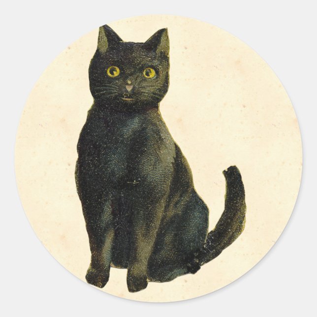 Vintage Halloween Cat Classic Round Sticker (Front)