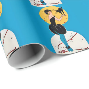 Vintage Halloween Cat Costume Lady & Black Cat Wrapping Paper