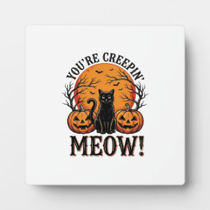 Vintage Halloween Cat Creepin Meow Engraving_1 Plaque