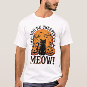 Vintage Halloween Cat Creepin Meow Engraving_1 T-Shirt