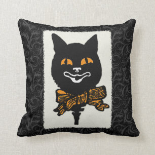 Vintage Halloween Cat Decoration Throw Pillow