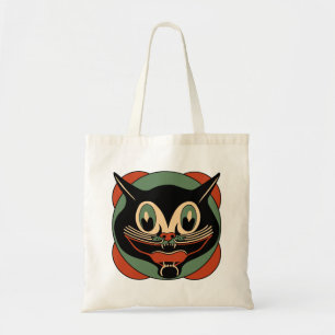 Vintage Halloween Cat Grocery Tote Bag