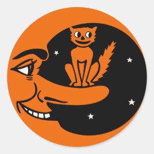 Vintage Halloween - Cat in the Moon Classic Round Sticker