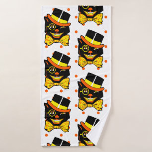 Vintage Halloween Cat in Top Hat  Bath Towel