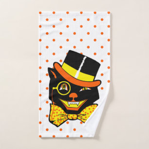 Vintage Halloween Cat in Top Hat  Hand Towel