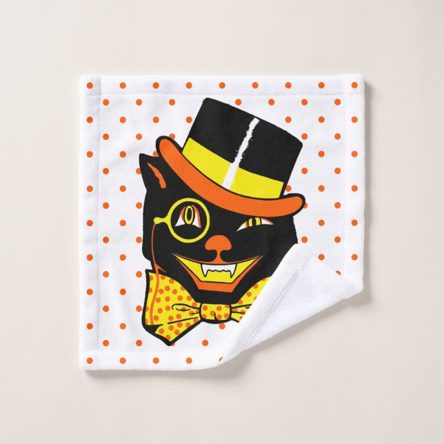 Vintage Halloween Cat in Top Hat  Wash Cloth (Wash Cloth)