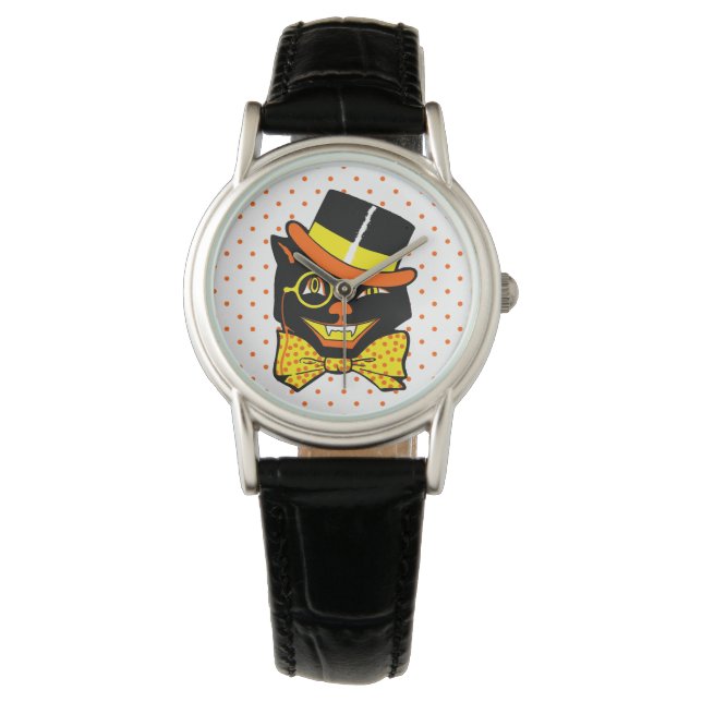 Vintage Halloween Cat in Top Hat  Watch (Front)