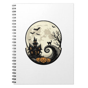 Vintage Halloween Cat Moon Haunted House Vector De Notebook