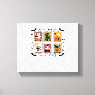 Vintage Halloween Cat Postage Stamp Collection T-s Canvas Print