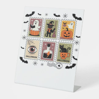 Vintage Halloween Cat Postage Stamp Collection T-s Pedestal Sign