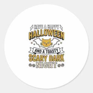 Vintage Halloween Cat Scary Dark Night Design_1 Classic Round Sticker