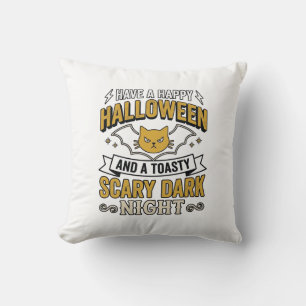 Vintage Halloween Cat Scary Dark Night Design_1 Throw Pillow