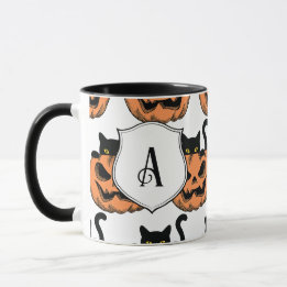 Vintage Halloween Cat Spooky Pattern Personalized Mug