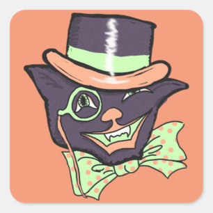 Vintage Halloween Cat Square Stickers