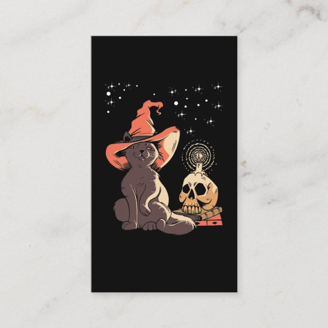 Vintage Halloween Cat Witchy Skull Business Card (Front)