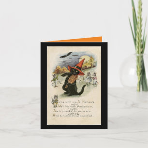 Vintage Halloween Cat With Fiddle Card