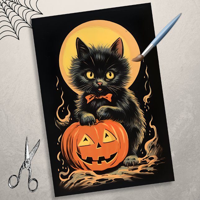 Vintage Halloween Cat with Pumpkin Decoupage Tissue Paper (Creator Uploaded)