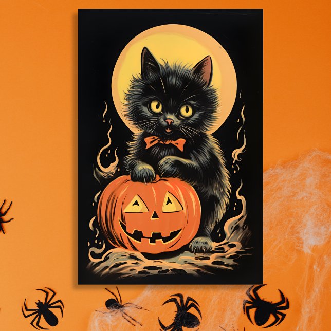 Vintage Halloween Cat with Pumpkin Sticker (Vintage Halloween Cat sticker retro)