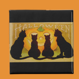 Vintage Halloween Cats and Jack O'Lantern Magnet