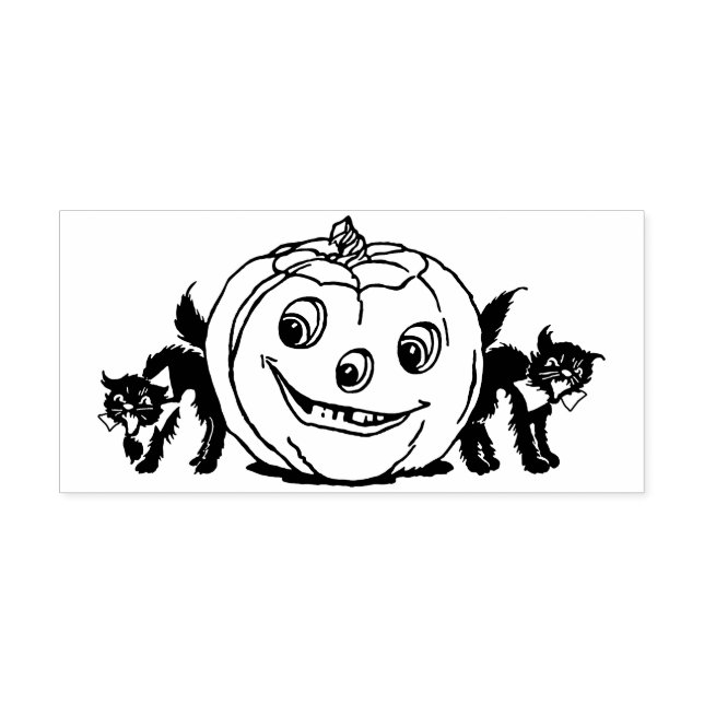 Vintage Halloween Cats and Jack O'Lantern Rubber Stamp (Imprint)