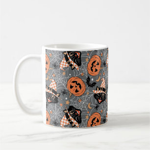 Vintage Halloween Cats and Pumpkins Pattern Coffee Mug