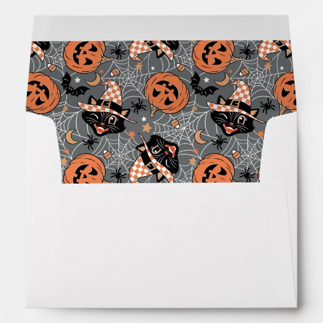 Vintage Halloween Cats and Pumpkins Pattern Envelope (Back (Bottom))