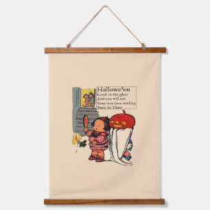 Vintage Halloween Child and Pumpkin Ghost Hanging Tapestry