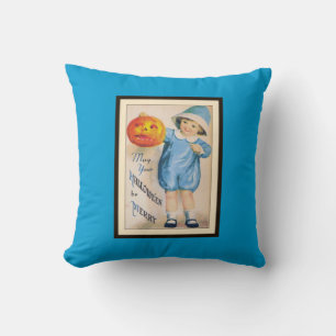 Vintage Halloween Child with Jack o' Lantern Throw Pillow