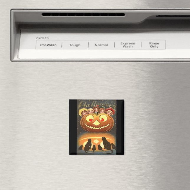 Vintage Halloween Children and Cats Magnet (In Situ (Dishwasher))