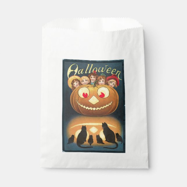 Vintage Halloween Children Hiding Behind Pumpkin Favour Bag (Front)