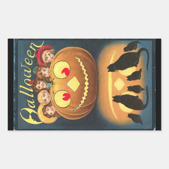 Vintage Halloween Children Hiding Behind Pumpkin Sticker (Front)