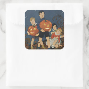 Vintage Halloween, Children holding Pumpkins Square Sticker