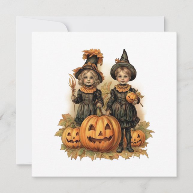 Vintage Halloween Children Holiday Card (Front)