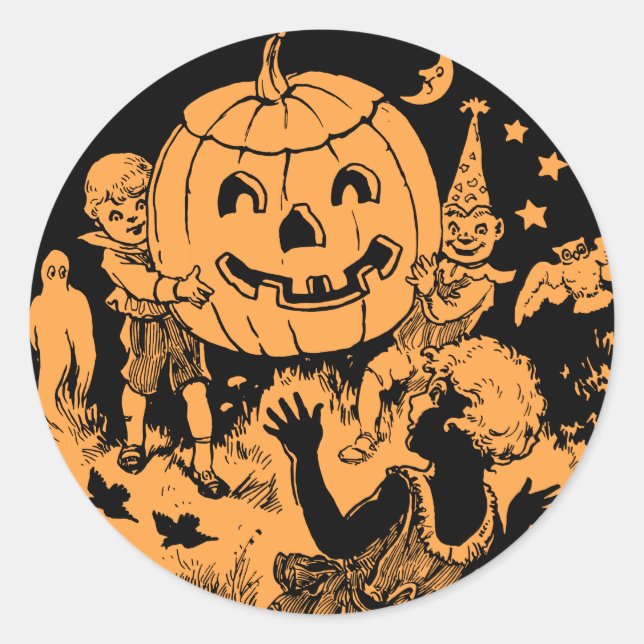 Vintage Halloween Children's Party Classic Round Sticker (Front)