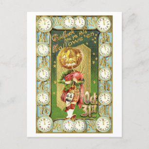 Vintage Halloween Clock with Bagpipes Postcard