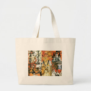 Vintage Halloween Collage Large Tote Bag