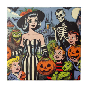 Vintage Halloween Comics Tile